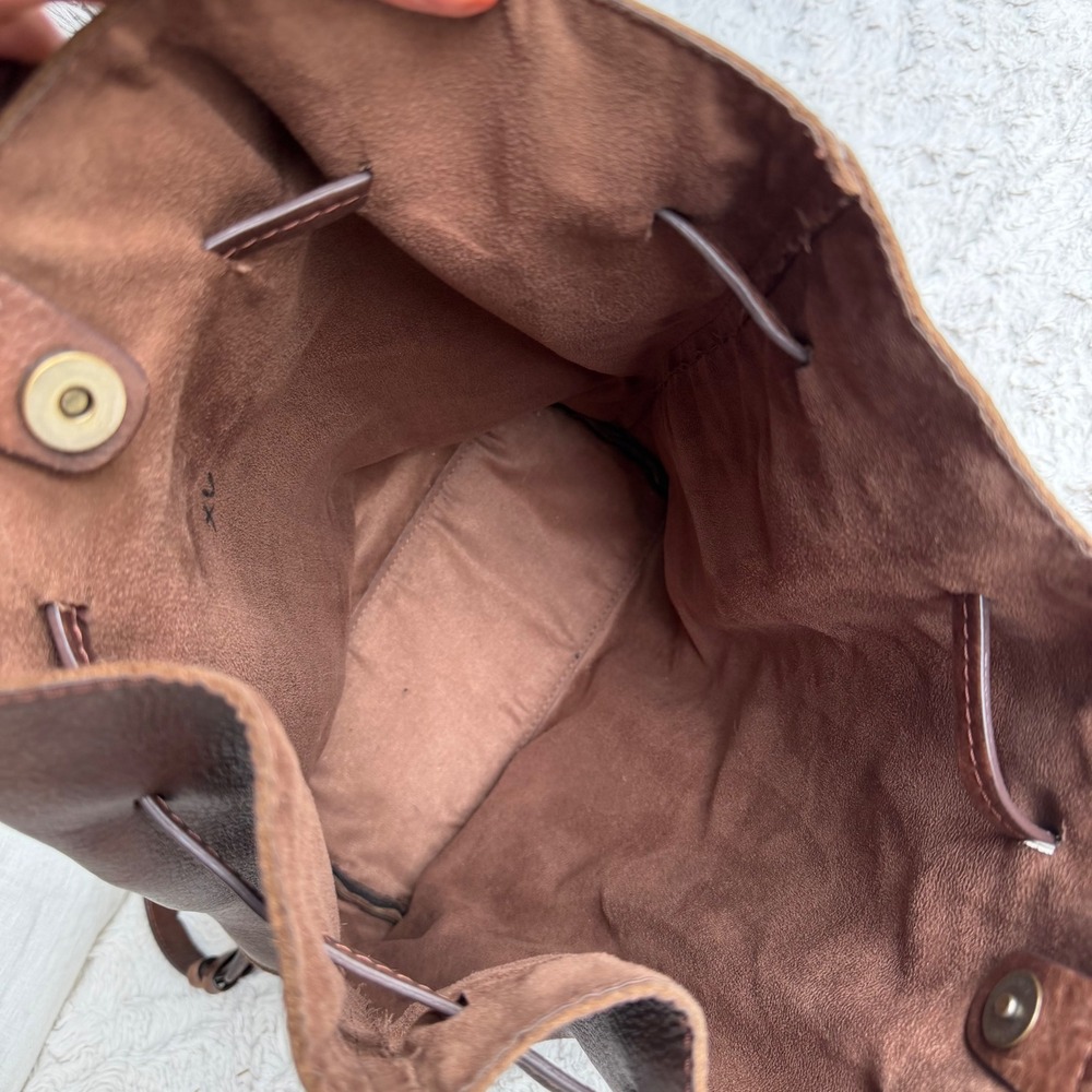 Pikolinos Brown Leather Drawstring Backpack Shoulder Bag Made in Spain Braided - Picture 8 of 14